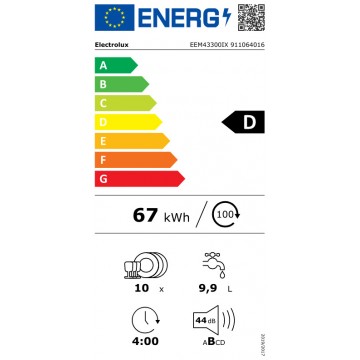 Electrolux EEM43300IX Εντοιχιζόμενο Πλυντήριο Πιάτων για 10 Σερβίτσια Π44.6xY81.8εκ. Inox